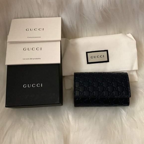 GUCCI GG Microguccissima Margaux Calf Leather Key Case Wallet in Dark Navy Blue - Picture 1 of 8